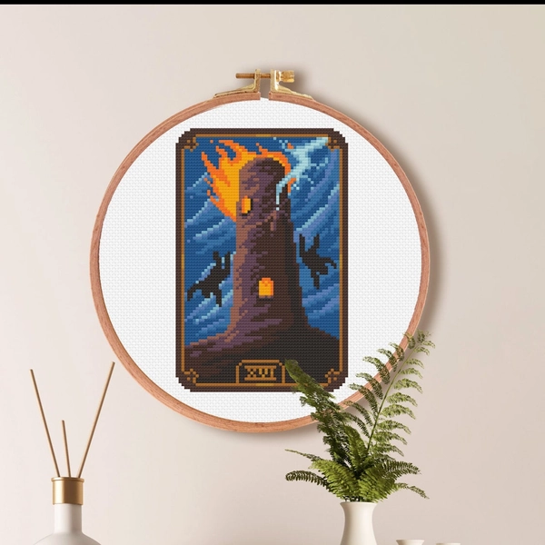 The Tower Cross Stitch Pattern , Tarot Card Cross Stitch Pattern , Goth Cross Stitch , Fantasy Cross Stitch Pattern PDF