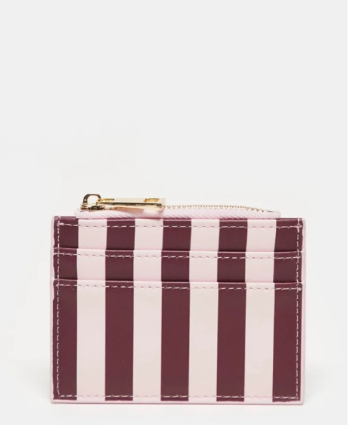 ASOS DESIGN card holder in burgundy stripe