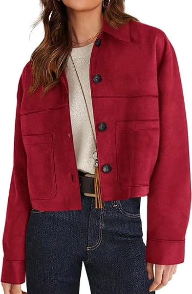 PRETTYGARDEN Women's Faux Suede Cropped Jacket Casual Fall Fashion Button Down Winter Coats Outerwear Trendy Clothes - Walmart.com