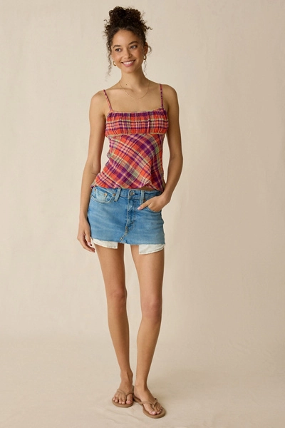 BDG Molly Plaid Ruched Babydoll Cami