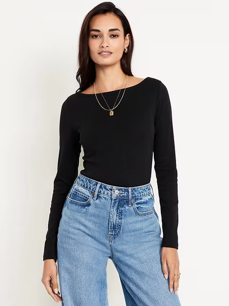 Snug Long-Sleeve Boat-Neck T-Shirt