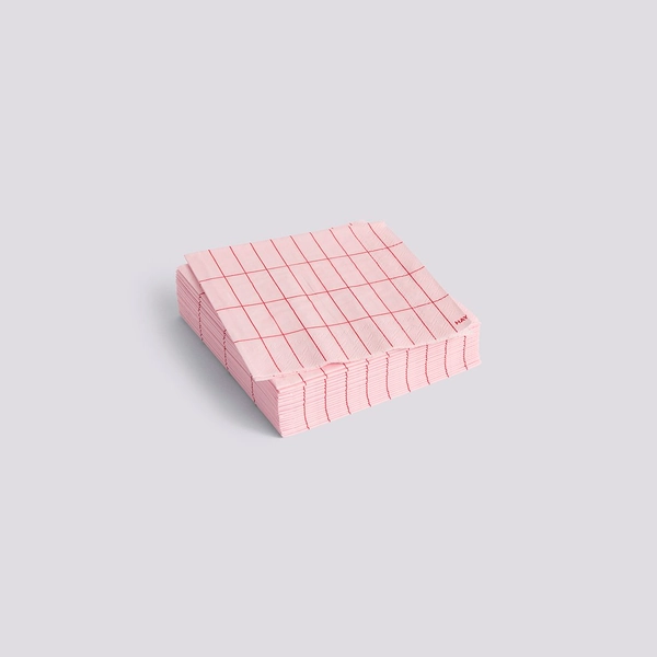 Pattern Napkins-Set of 20 Cocktail-Light pink and red grid
