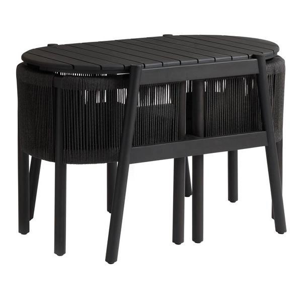 Black Monterey Bay Wood and Rope Nesting 3 Piece Outdoor Dining Set
