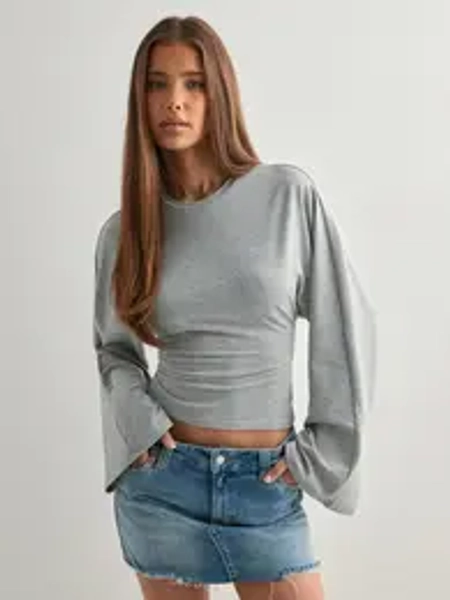 Women's summer solid color round neck square shoulder broad long-sleeved waist thin T-shirt tops new daily simple versatile tops, Casual Daily Wear for Effortless Style
