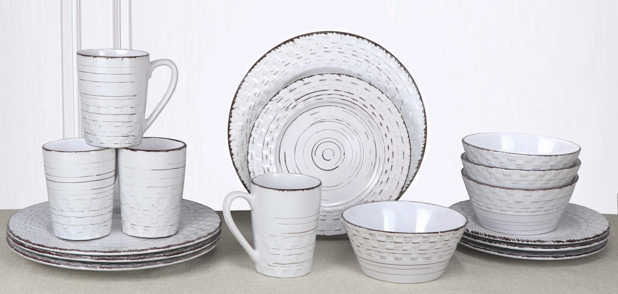 Lorren Home Trends Distressed Weave 16 Piece Dinnerware Set, Service for 4 & Reviews | Wayfair