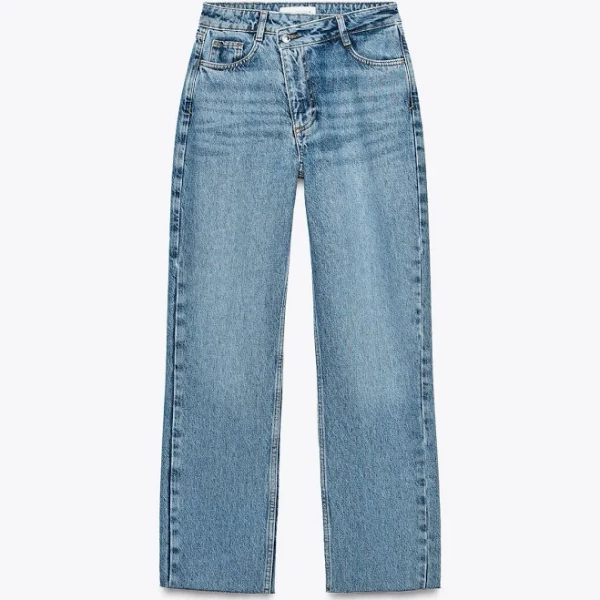 Zara Women's Z1975 High-Waisted Crossover Waist Straight Jeans