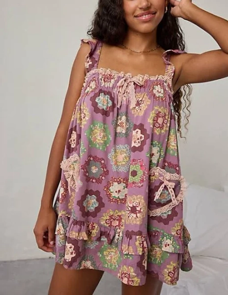 Out From Under Hearts Desire Lace Trim Cotton Lounge Dress