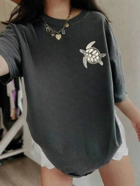 A Piece Of Girl Big Children Casual Printed Round Neck Pullover Short-Sleeved T-Shirt For Summer Students Young Children's Clothing - Swimming Turtle Art Style T-Shirt Stimulates Imagination And Self-Expression!Kids Clothes Girls Graphic Tees Summer Tops Tween Girl Clothes