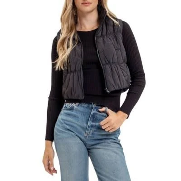 August Sky Women's Cropped Collared Zip Up Puffer Vest