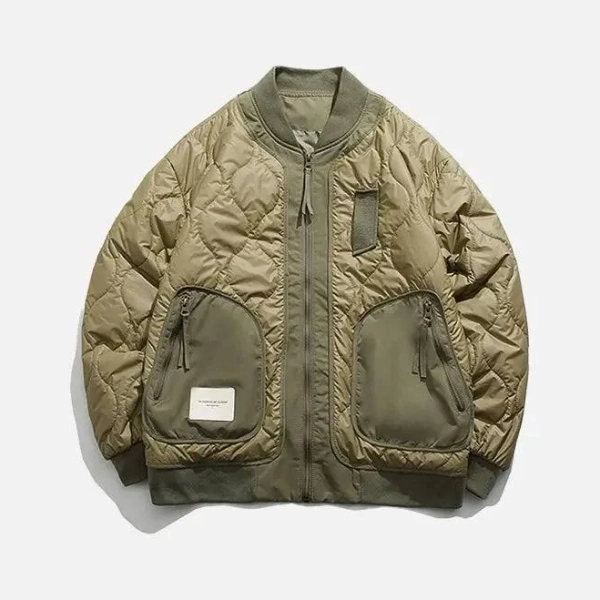 Y2K Retro Patched Jacket with Classic Collar and Zipper - Green 4XL
