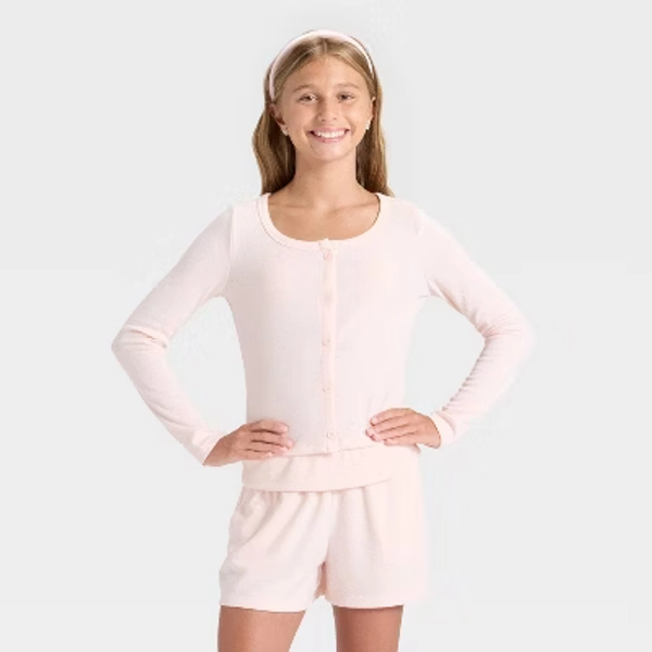 Girls' Long Sleeve Cozy Rib-Knit Cardigan - art class™ Pink M