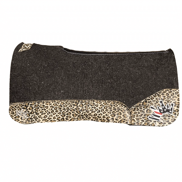 OG Saddle Pad with Leopard Leather - Crown in Thin Red Line Embroidery