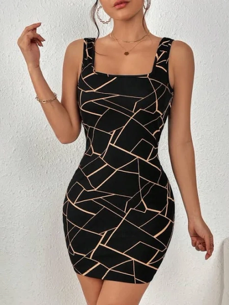 SHEIN Allover Print Tank Bodycon Dress