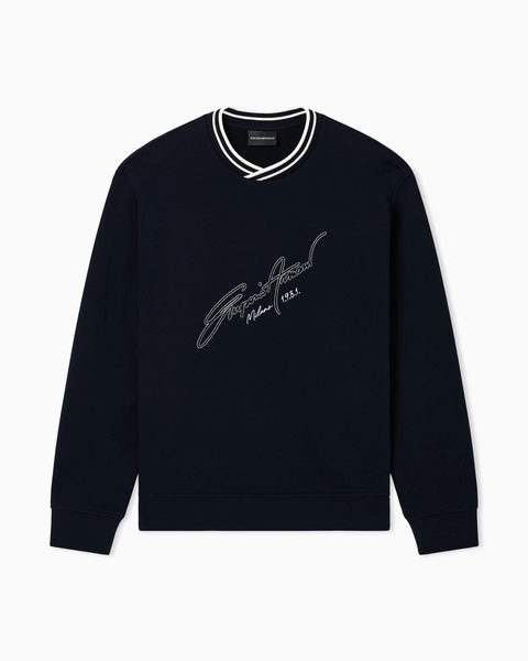 French terry jersey sweatshirt with embroidered signature logo | Emporio Armani UK