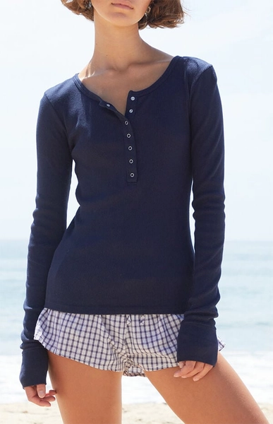 Blue Athern Ribbed Long Sleeve Top