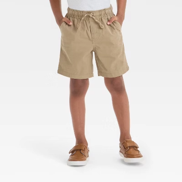 Toddler Boys' Pull-On Woven Shorts - Cat & Jack™ Brown 3T: Midweight Twill, Flexible Drawstring, 4.25" Inseam