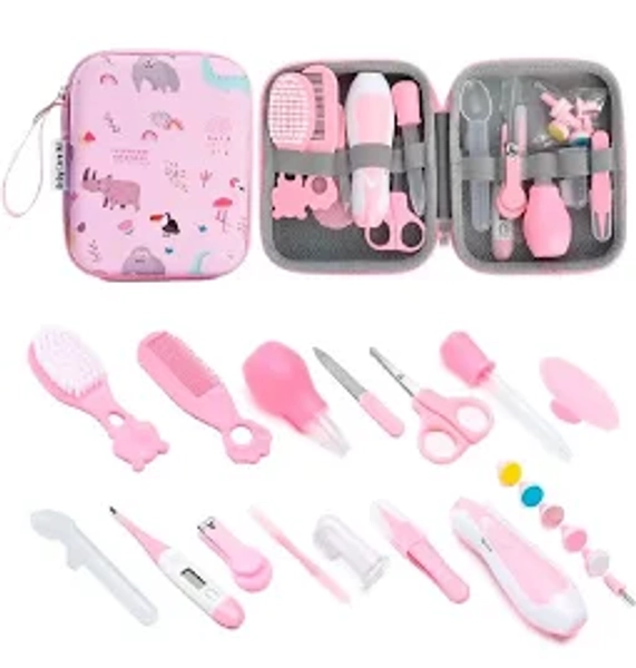 Kit Aseo Bebé 20 Piezas Completo Recién Nacido Con Estuche Ridido Rosa