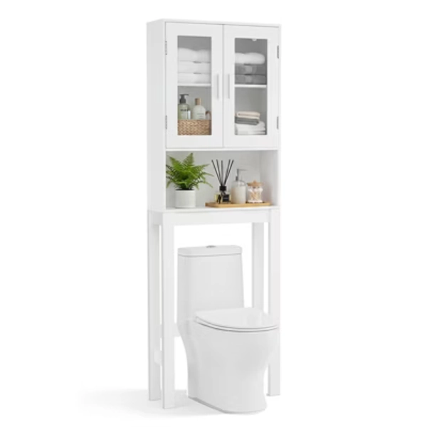 Costway Wooden Over The Toilet Storage Cabinet Spacesaver Organizer Bathroom Tower Rack