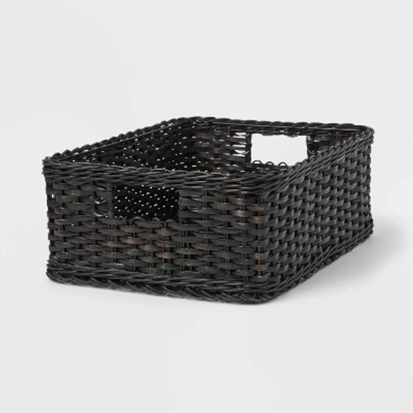 Woven Rattan Folio Bin Black Washed - Brightroom™: Rectangle Decorative Basket, 17''x12''x6'' Air Dry Care