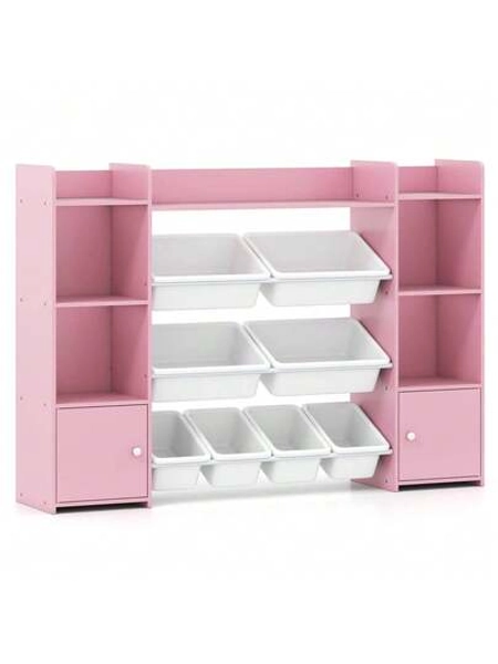 Lifezeal 4-Tier Large Storage Cabinet With 6 Cubbies & 8 Removable Bins Bookshelf