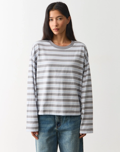 Stripe Cotton Boxy Long Sleeve Top