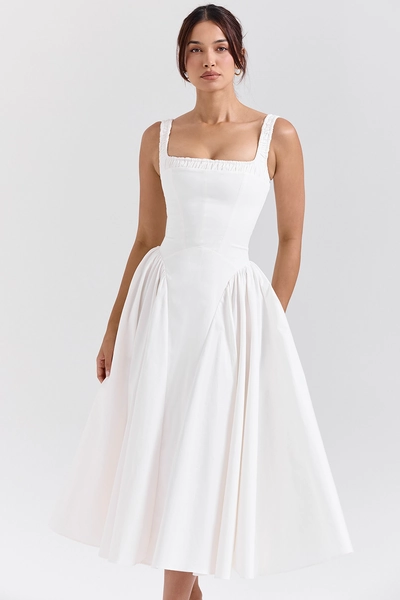 Dorothy White Cotton Midi Sundress
