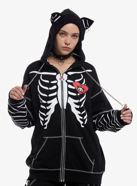 Skelanimals Kit The Cat Girls Oversized Twofer Hoodie