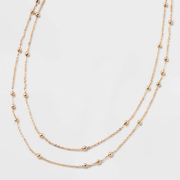 Gold 2 Row Satellite Chain Necklace - A New Day™ Gold: Nickel-Free Multi-Strand Jewelry with Lobster Claw Clasp