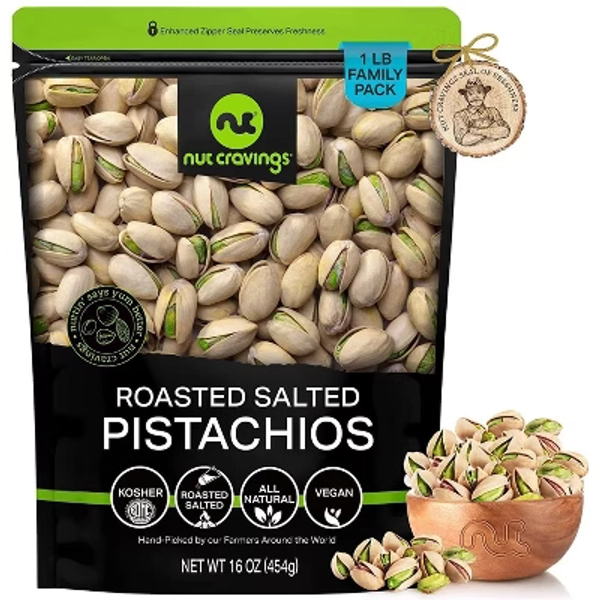 Freshly Roasted & Salted California Pistachios Packed Fresh in Resealable Bag