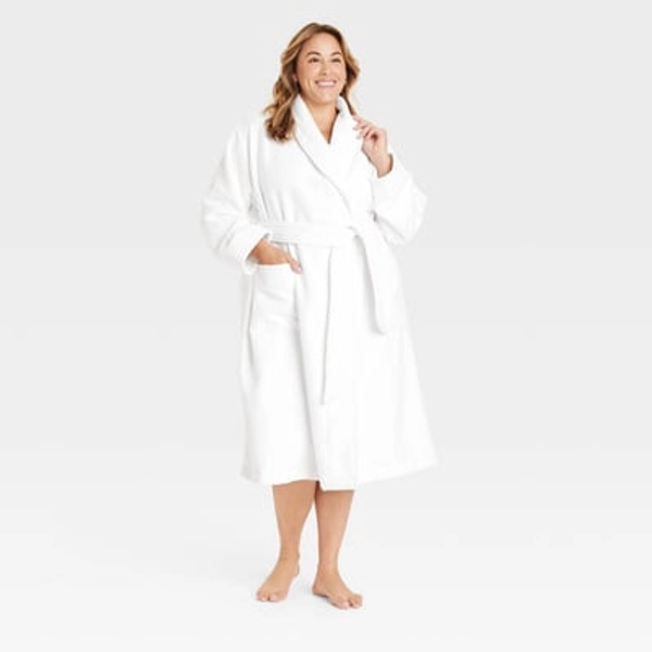 Women's Terry Bath Robe - Auden™ White XS/S: Shawl Collar, Long Sleeve, Belt Loops
