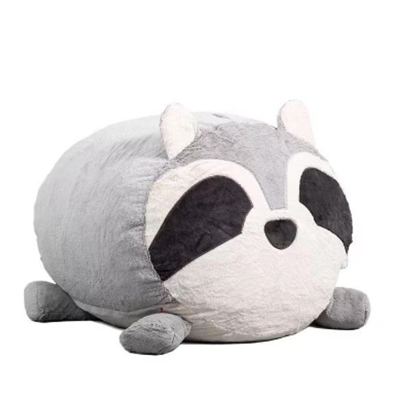 Big Joe Wild Things Foam Filled Animal Bean Bag Chair with Removable Cover, Soft Faux Fur, Kids and Teens, Rocky Raccoon