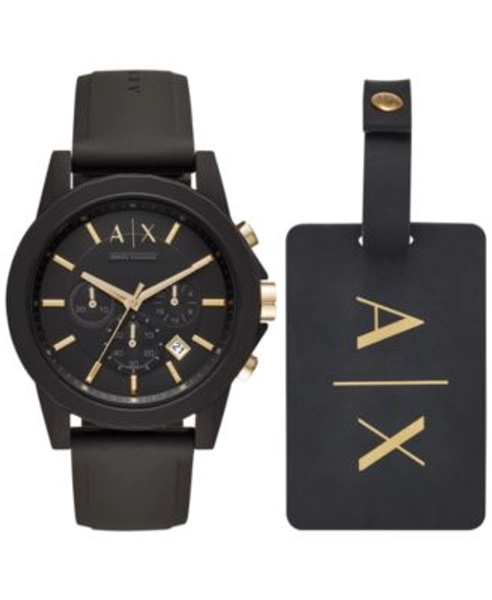 Men's Chronograph  Black Silicone Strap Watch 45mm Gift Set