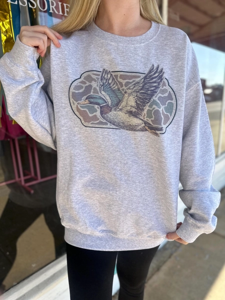 Camo Flying Mallard Bird Old School Camo Sublimated Vintage Gildan Crewneck, Gildan T-shirt,
