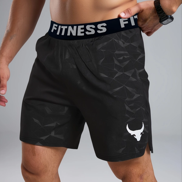 [Geometric Fitness Shorts] Teal Men's Geometric Print Fitness Shorts | Elastic Waistband, Side Pockets, Non-Stretch Fabric, Machine Washable - Gym Shorts, Sports Leisurewear