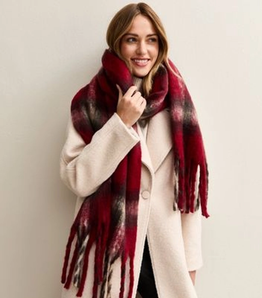 Red Heritage Check Knitted Fringe Scarf