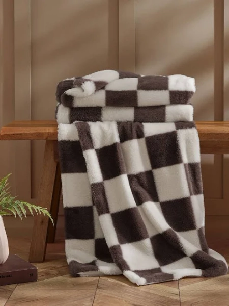Catherine Lansfield Cosy Soft Checkerboard Fleece Blanket Throw