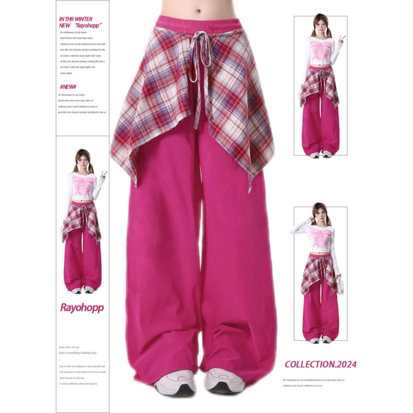 Red Casual Pants Women Hip Hop Dance Trousers Y2k Vintage Plaid Skirt Design Loose Cargo Sweatpants Fashion Straight Pants - AliExpress 