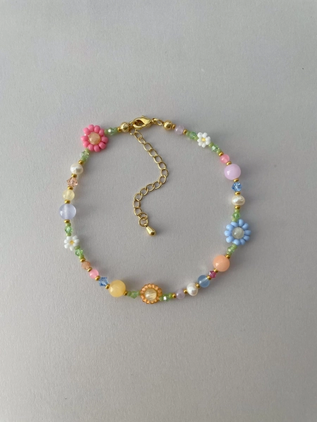 Paisley Anklet | Beaded Flower Anklet | Gemstone Anklet | Colorful Adjustable Anklet | Gold Filled Jewelry | Silver Jewelry | Daisy Anklet
