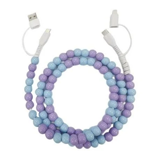 Beaded Charging Cord 4 in 1, Biographyn/Rightfavour/Maperiodrvel Colorful Beaded Charger Cords, 3.3ft Fast Beads Charging Cable 66w, USB to Type-C,
