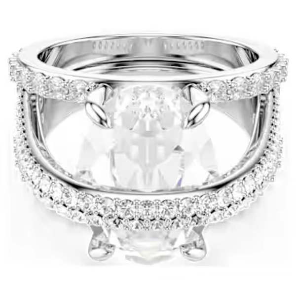 Bague cocktail Hyperbola, Tailles variées, Blanche, Métal rhodié