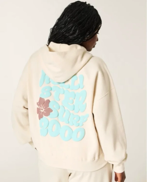 Hollister Feel Good Easy Zip-Up Logo Graphic Hoodie