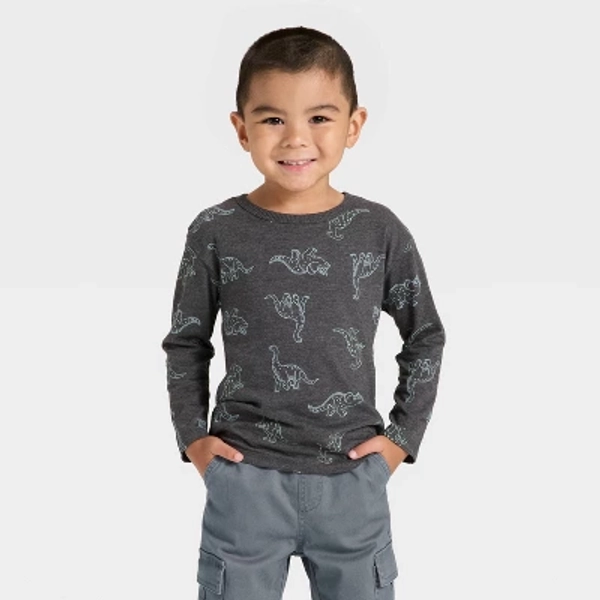 Toddler Boys' Long Sleeve Relaxed T-Shirt - Cat & Jack™ Charcoal Gray 4T