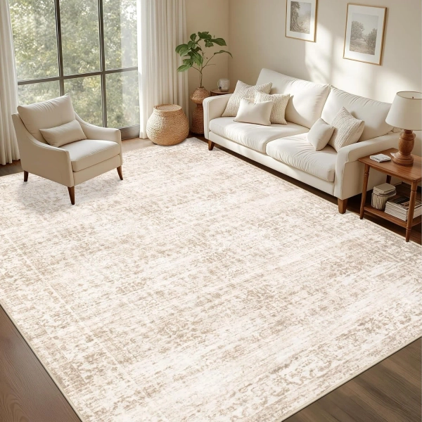 Tapis persan traditionnel effet vieilli (160 x 230 cm) – Beige crème– Tapis de sol antidérapant, pliable et facile d'entretien pour salon ou chambre