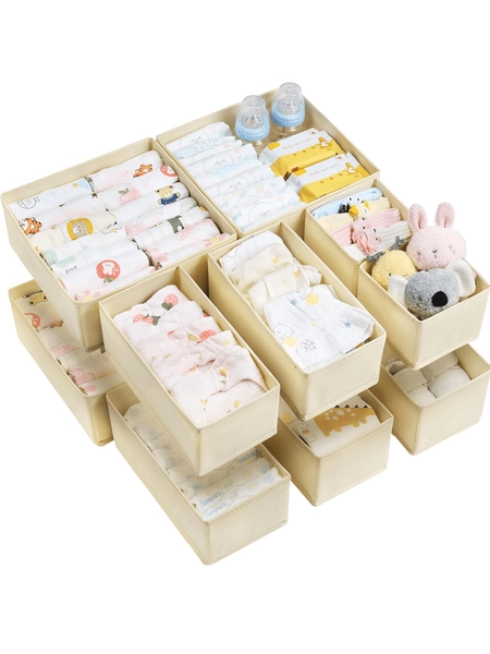 12 piezas/6 piezas/1 pieza Cajas de almacenamiento de tela plegables, organizadores de cajones con cremallera para ropa, ropa interior, calcetines, sujetadores, toallas, corbatas