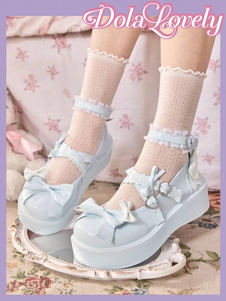 blue bow shoes