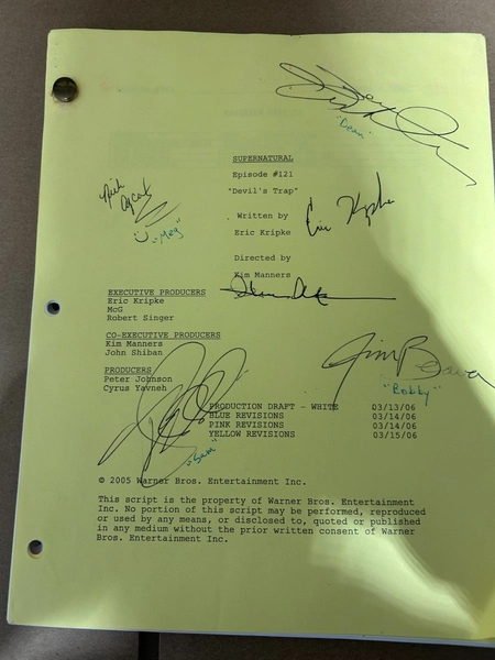 Supernatural Autographed Script "Devil's Trap" Jared Padalecki Jenson Ackles