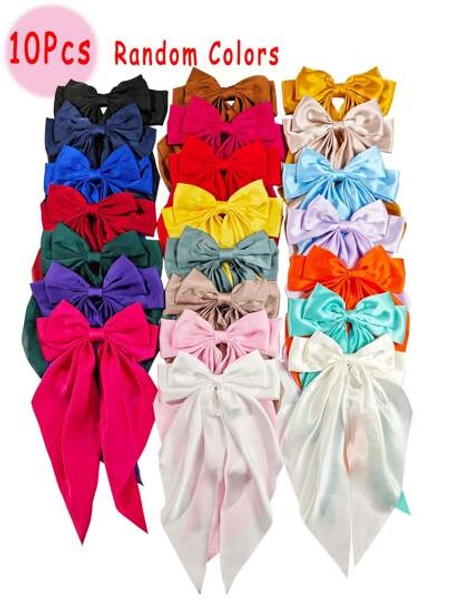 10Pcs Random Colors Big Bows Bowknot Hair Clips Cute Hair Barrettes Hair Ribbon Hair Accessories For Girls Suitable For Holidays, Birthday Parties And Daily Use