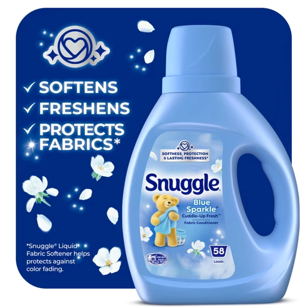 Snuggle Liquid Fabric Softener, Cuddle-Up Fresh Blue Sparkle, 39.4 oz, 58 Loads