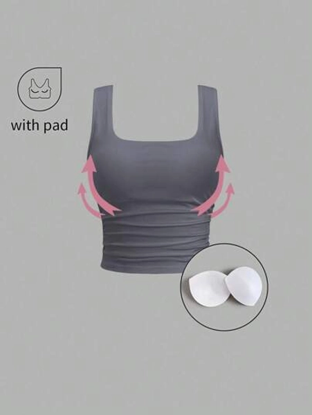Sweetra Women's Solid Color Minimalist Casual Fitted Tank Top