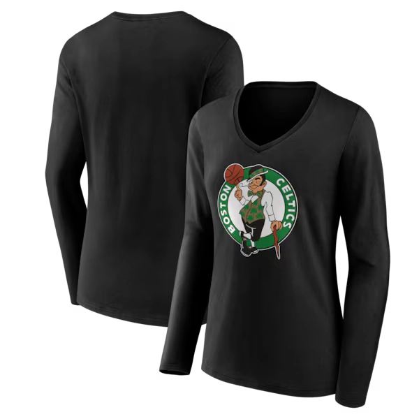 Women's Boston Celtics Black Primary Logo Long Sleeve V-Neck T-Shirt